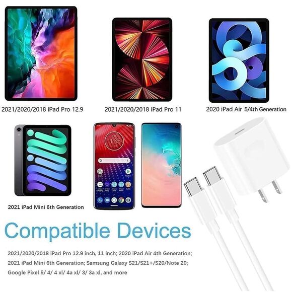 20W USB-C Charger With 6.6 FT C-C Cable for iPad - Picture 6 of 7